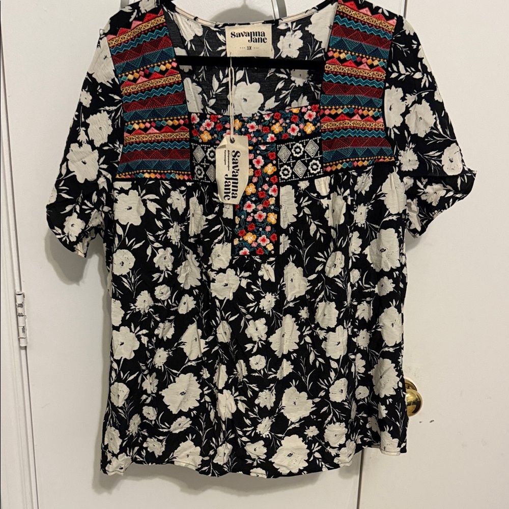 Savanna Jane Multicolor Embroidered Floral Blouse